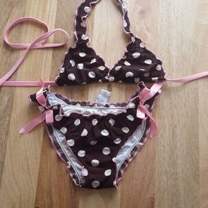 Brown and pink polka dot swimwear